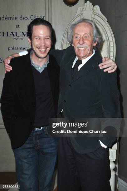 Actor Jean Rochefort and Actor Reda Kateb attend the Chaumet's cocktail party for Cesar's Revelations on January 18, 2010 in Paris, France.