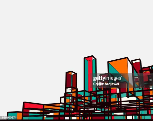 abstract city building group background - single line drawing building stock illustrations