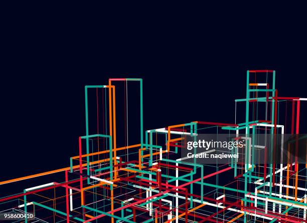 abstract city building group background in night - single line drawing building stock illustrations