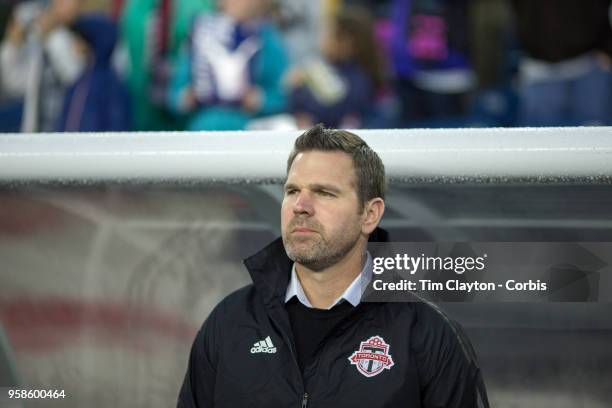 May 12: Greg Vanney, head coach of Toronto FC on the sideline during the New England Revolution Vs Toronto FC regular season MLS game at Gillette...