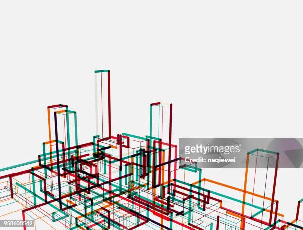 abstract city building group background - one line drawing abstract line art stock illustrations