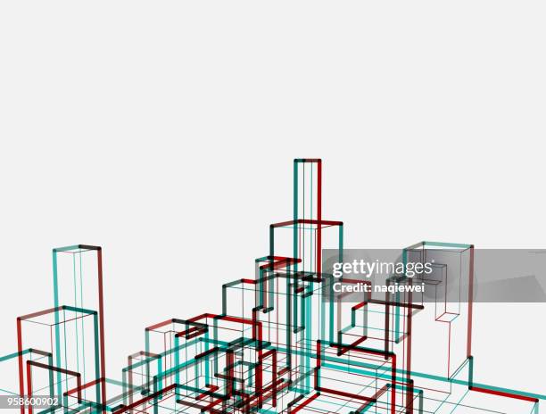 abstract city building group background - single line drawing building stock illustrations