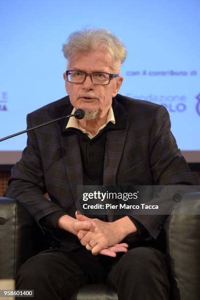 Eduard Limonov attends the presntation of his book 'Zona Industriale' book on May 14, 2018 in Milan, Italy.