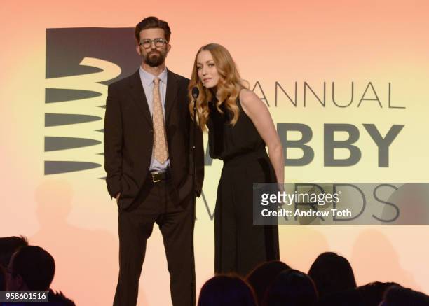 Actor Frederick Weller and Actor Jennifer Ferrin onstage at The 22nd Annual Webby Awards at Cipriani Wall Street on May 14, 2018 in New York City.