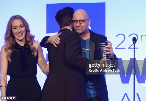 Actor Frederick Weller and Actor Jennifer Ferrin present award to Steven Soderbergh onstage at The 22nd Annual Webby Awards at Cipriani Wall Street...