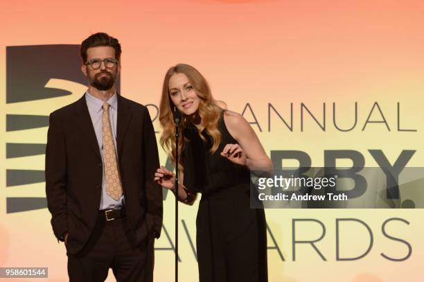 Actor Frederick Weller and Actor Jennifer Ferrin onstage at The 22nd Annual Webby Awards at Cipriani Wall Street on May 14, 2018 in New York City.