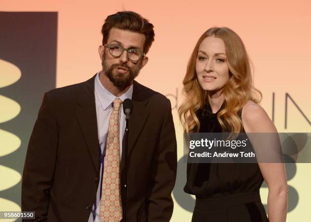 Actor Frederick Weller and Actor Jennifer Ferrin onstage at The 22nd Annual Webby Awards at Cipriani Wall Street on May 14, 2018 in New York City.