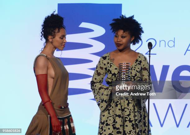 Dominique Fishback presents FKA twigs with an award onstage at The 22nd Annual Webby Awards at Cipriani Wall Street on May 14, 2018 in New York City.