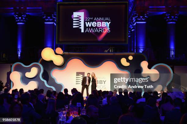 Actor Frederick Weller and Actor Jennifer Ferrin onstage at The 22nd Annual Webby Awards at Cipriani Wall Street on May 14, 2018 in New York City.