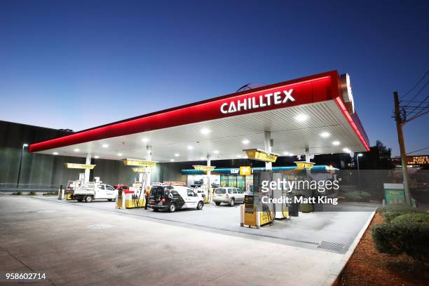 Caltex service station is rebranded to read 'Cahilltex' as a tribute to Tim Cahill during a Socceroos media opportunity on May 15, 2018 in Sydney,...