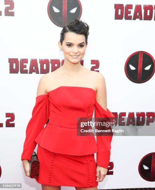 Actress Brianna Hildebrand poses for a picture during the "Deadpool 2" New York Screening at AMC Loews Lincoln Square on May 14, 2018 in New York...