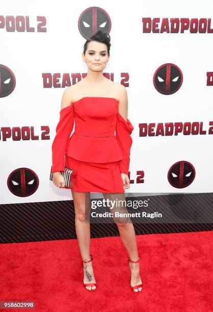 Actress Brianna Hildebrand poses for a picture during the "Deadpool 2" New York Screening at AMC Loews Lincoln Square on May 14, 2018 in New York...