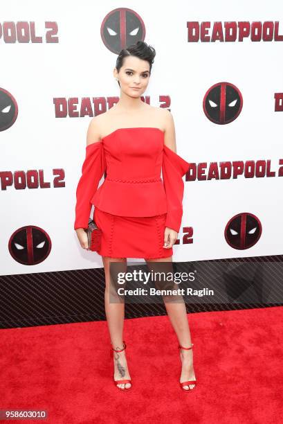 Actress Brianna Hildebrand poses for a picture during the "Deadpool 2" New York Screening at AMC Loews Lincoln Square on May 14, 2018 in New York...