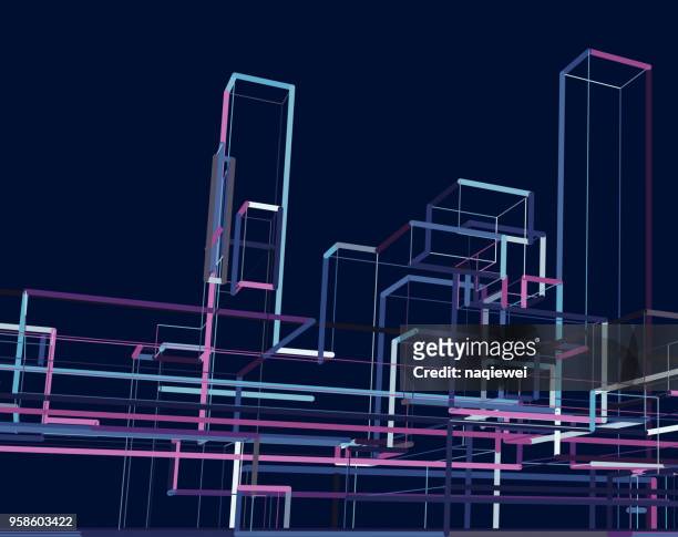 abstract city building group background in night - single line drawing building stock illustrations