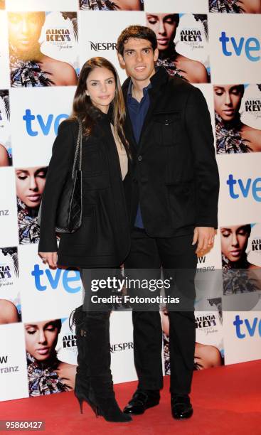 Football player Kaka and his wife Caroline Celico arrive to Alicia Keys concert, at the Royal Theatre on January 18, 2010 in Madrid, Spain