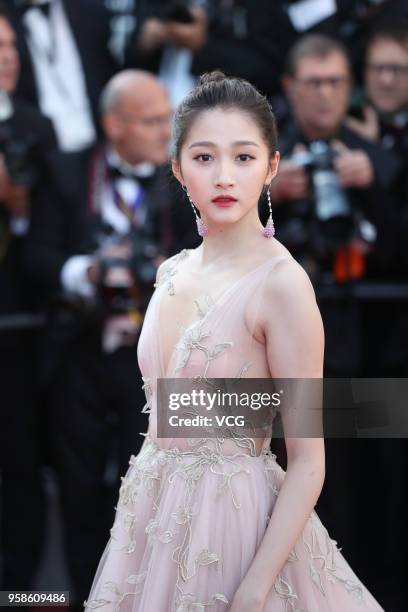 Actress Guan Xiaotong attends the screening of 'Ash Is Purest White ' during the 71st annual Cannes Film Festival at Palais des Festivals on May 11,...