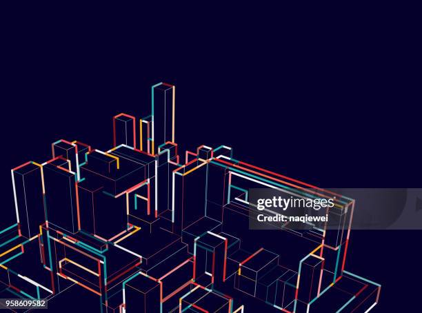 city architecture structure in night - 2018 blueprint stock illustrations