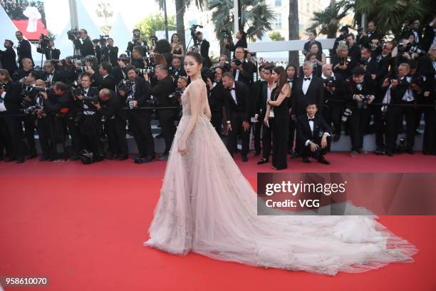 Actress Guan Xiaotong attends the screening of 'Ash Is Purest White ' during the 71st annual Cannes Film Festival at Palais des Festivals on May 11,...