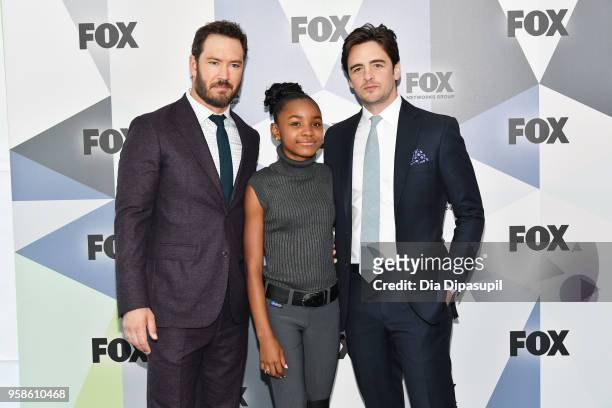 Actors Mark-Paul Gosselaar, Saniyya Sidney, and Vincent Piazza attend the 2018 Fox Network Upfront at Wollman Rink, Central Park on May 14, 2018 in...