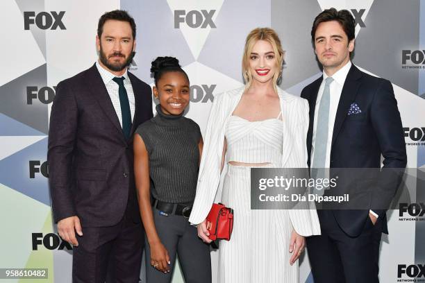 Actors Mark-Paul Gosselaar, Saniyya Sidney, Brianne Howey, and Vincent Piazza attend the 2018 Fox Network Upfront at Wollman Rink, Central Park on...