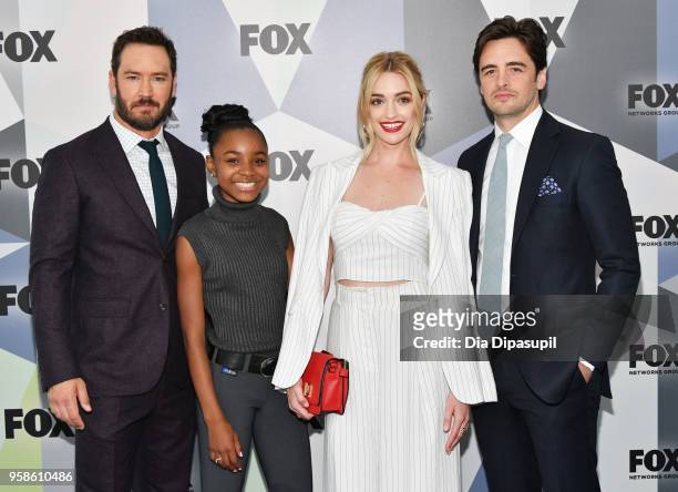Actors Mark-Paul Gosselaar, Saniyya Sidney, Brianne Howey, and Vincent Piazza attend the 2018 Fox Network Upfront at Wollman Rink, Central Park on...