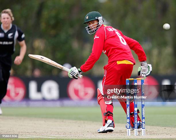 Andrew Lindsay of Zimbabwe bats during the ICC U19 Cricket World Cup match between New Zealand and Zimbabwe at Bert Sutcliffe Oval on January 19,...