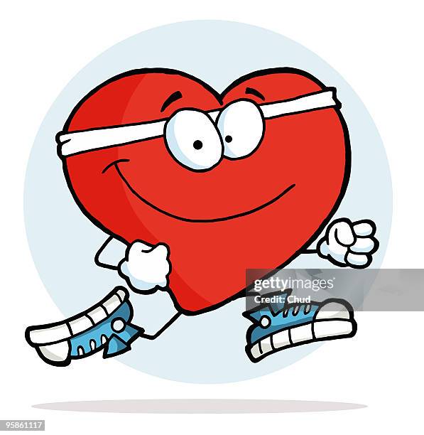 illustration of a healthy red heart jogging past - anthropomorphic face stock illustrations