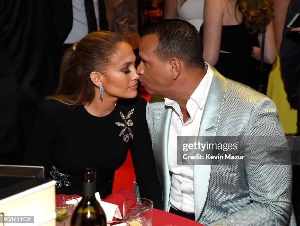 Jennifer Lopez and Alex Rodriguez attend The Robin Hood Foundation's 2018 benefit at Jacob Javitz Center on May 14, 2018 in New York City.