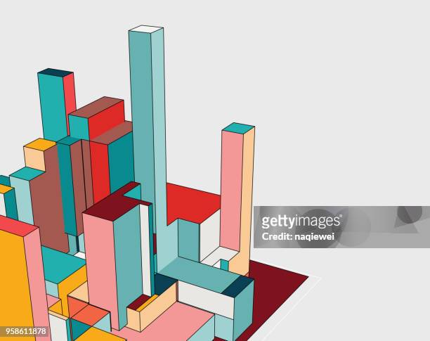 illustrazioni stock, clip art, cartoni animati e icone di tendenza di colorato modello di costruzione 3d - interno appartamento
