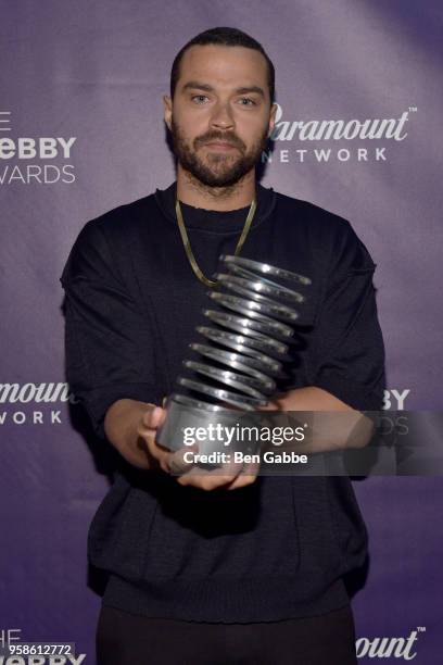 Jesse Williams poses with an award backstage at The 22nd Annual Webby Awards at Cipriani Wall Street on May 14, 2018 in New York City.