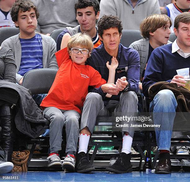 Beastie Boys member Michael Diamond and his son attend the Detroit Pistons vs New York Knicks game>> at Madison Square Garden on January 18, 2010 in...