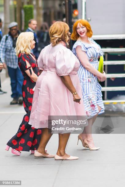 Mae Whitman, Retta, and Christina Hendricks are seen in Midtown on May 14, 2018 in New York City.