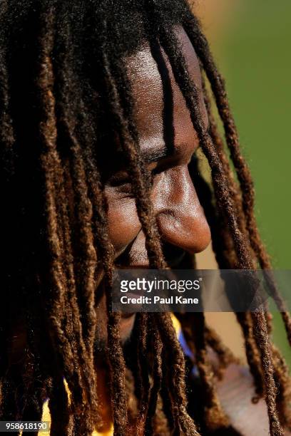 Nic Naitanui looks on during a West Coast Eagles AFL training session at Subiaco Oval on May 15, 2018 in Perth, Australia.