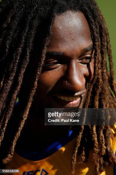 Nic Naitanui looks on during a West Coast Eagles AFL training session at Subiaco Oval on May 15, 2018 in Perth, Australia.