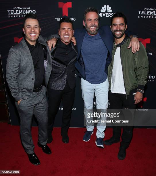 Actor Karim Mendiburu, television personality Jorge Bernal, actor Carlos Ponce and actor Ignacio Serricchio attend the 2018 Telemundo Upfront at the...