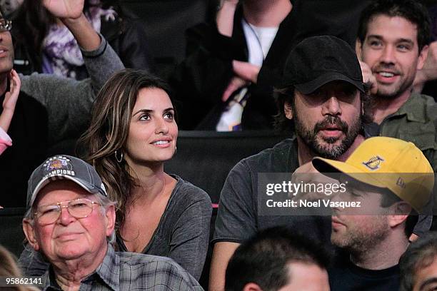 Penelope Cruz and Javier Bardem attend a game between the Orlando Magic and the Los Angeles Lakers at Staples Center on January on January 18, 2010...