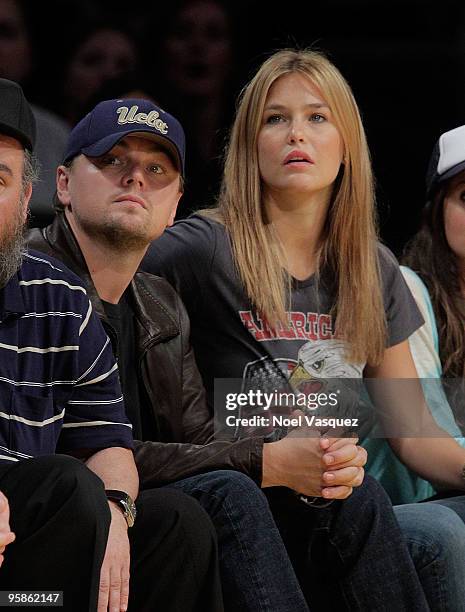 Leonardo DiCaprio and Bar Refaeli attend a game between the Orlando Magic and the Los Angeles Lakers at Staples Center on January on January 18, 2010...