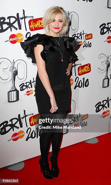 Pixie Lott arrives at the The Brit Awards 2010 Shortlist party at the Indigo2 at O2 Arena on January 18, 2009 in London, England.