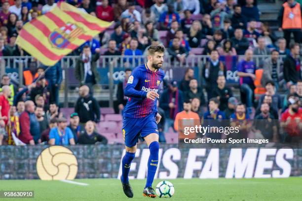 Gerard Pique Bernabeu of FC Barcelona in action during the La Liga 2017-18 match between FC Barcelona and Villarreal CF at Camp Nou on May 09 2018 in...