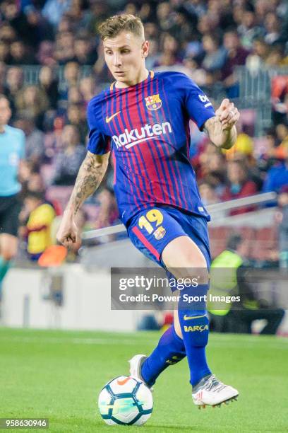 Lucas Digne of FC Barcelona in action during the La Liga 2017-18 match between FC Barcelona and Villarreal CF at Camp Nou on May 09 2018 in...