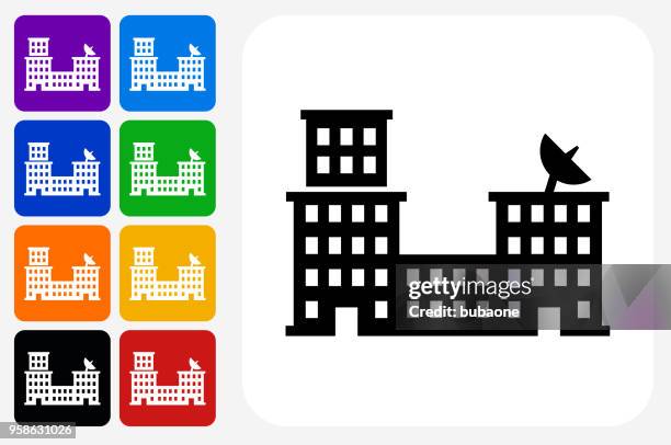 building icon square button set - inn stock illustrations