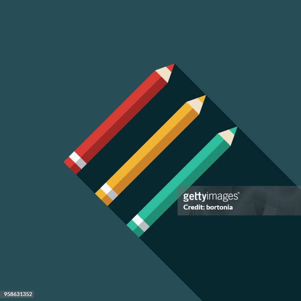 ilustraciones, imágenes clip art, dibujos animados e iconos de stock de lápices icono de artes de diseño plano con sombra lateral - color pencils
