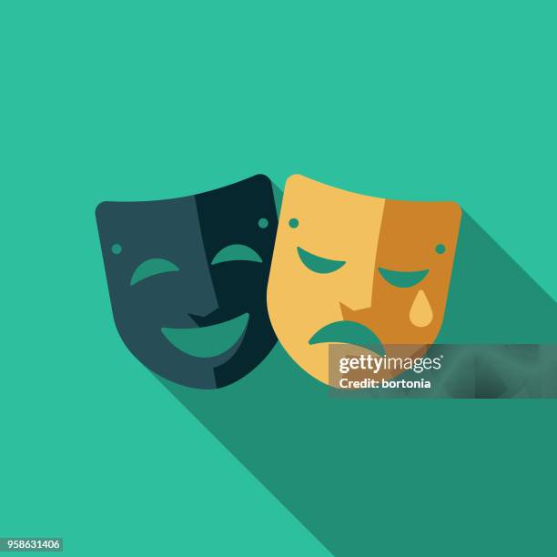 theater flaches design kunst symbol mit seite schatten - theatermaske stock-grafiken, -clipart, -cartoons und -symbole