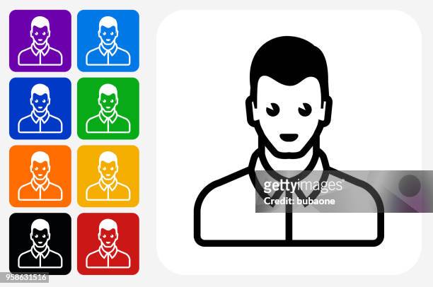 man wearing a formal shirt icon square button set - formal shirt stock illustrations