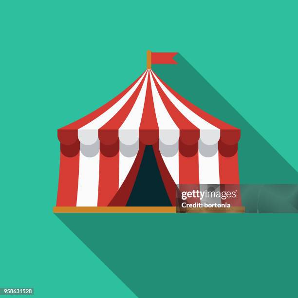 illustrazioni stock, clip art, cartoni animati e icone di tendenza di icona delle arti del design piatto della tenda con ombra laterale - circus