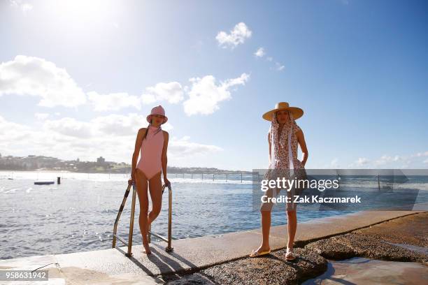 Models pose backstage ahead of the Matchesfashion.com x Emilia Wickstead show at Mercedes-Benz Fashion Week Resort 19 Collections at Wylie's Baths on...