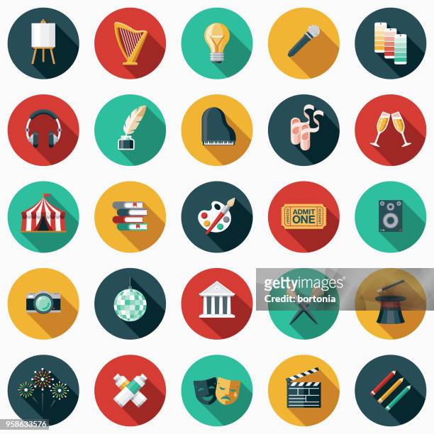 fine arts flat design icon set with side shadow - arts culture and entertainment stock illustrations