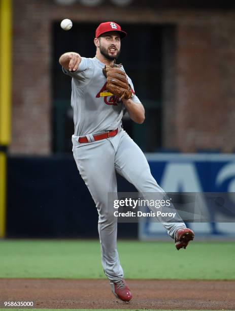 Paul DeJong of the St. Louis Cardinals plays in a baseball game against the San Diego Padres at PETCO Park on May 12, 2018 in San Diego, California....