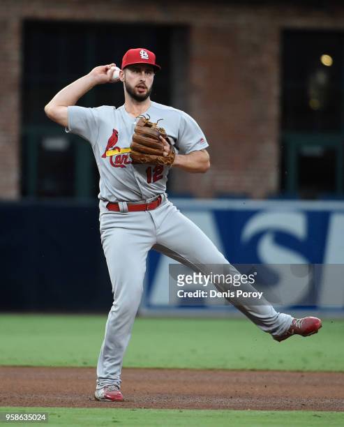 Paul DeJong of the St. Louis Cardinals plays in a baseball game against the San Diego Padres at PETCO Park on May 12, 2018 in San Diego, California....