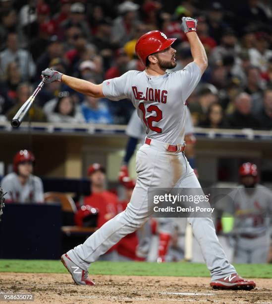 Paul DeJong of the St. Louis Cardinals bats against the San Diego Padres at PETCO Park on May 12, 2018 in San Diego, California. Paul DeJong